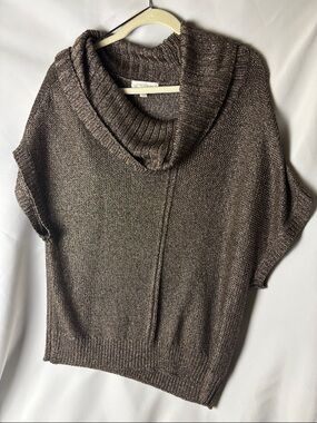 Nordstrom Brown Cowl-Neck Short-Sleeve Sweater